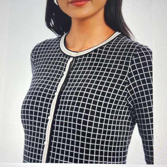 Charter Club Black Women’s Plaid Cardigan Sweater Faux Pearl Buttons Size L - Picture 3 of 15